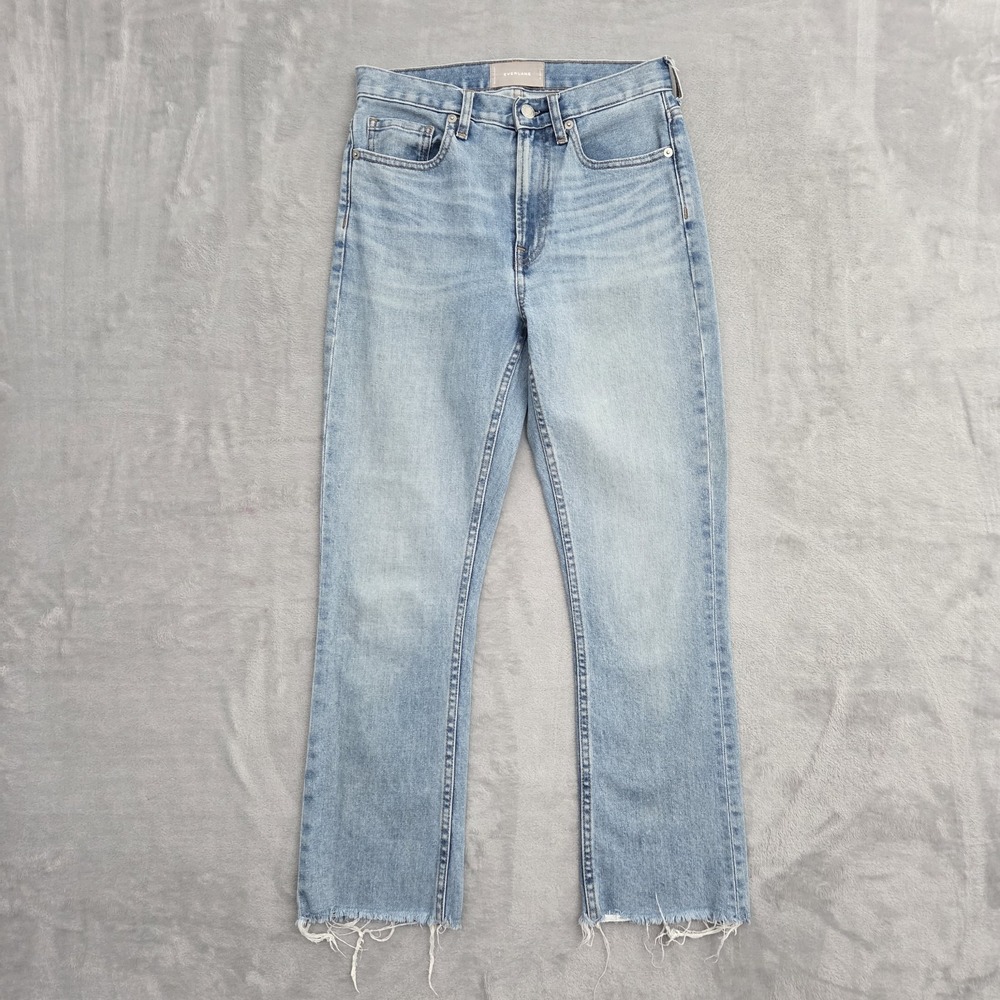 Everlane High Rise Kick Crop Jeans Womens 26 Faded Light Wash Denim Raw Hem